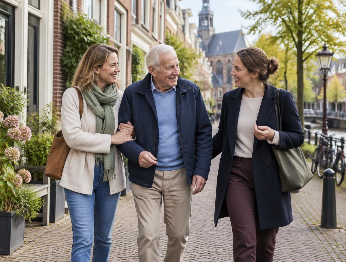 Dochter en Familier Assistant begeleiden een vader